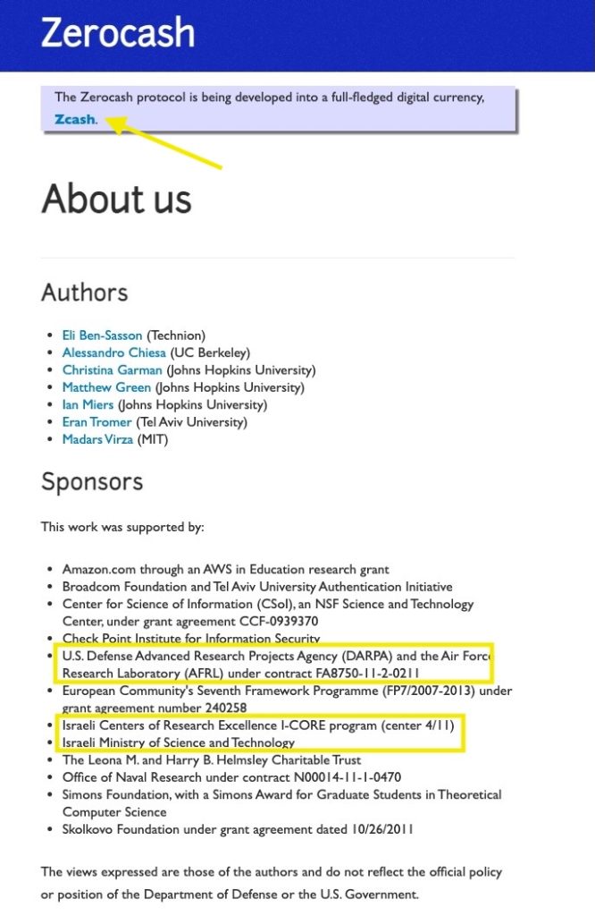 Zerocash website screenshot
