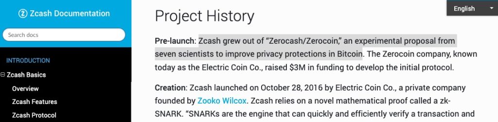Zcash documentation - history notes